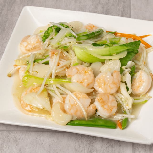 Shrimp with mixed vegetables (lunch) / 素菜虾（午）.